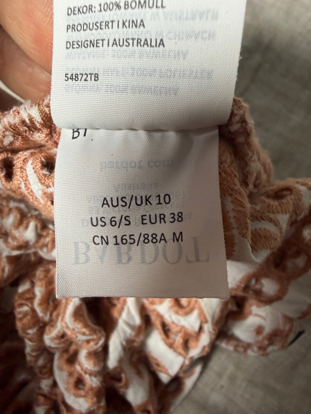 Bardot Eyelet Tie Front Crop Top Puff Sleeve White Tan Embroidered Boho EUC S - Picture 12 of 13